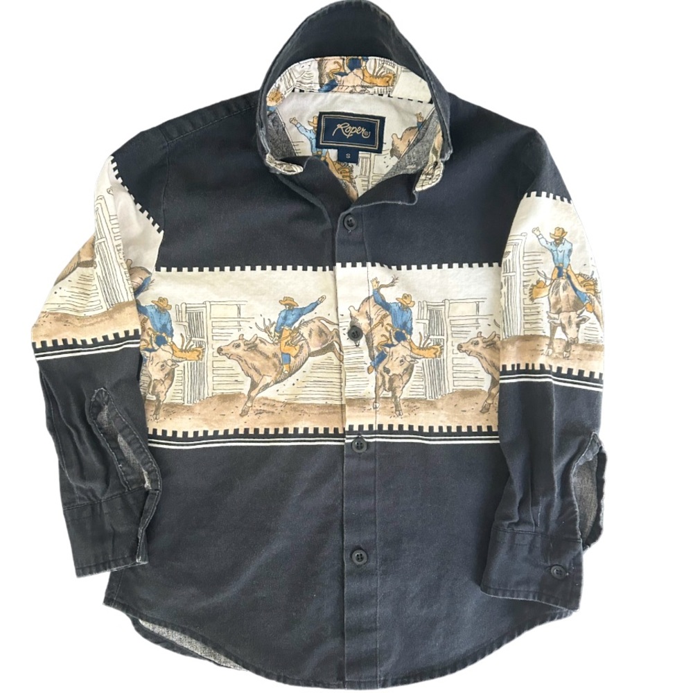 Roper Vintage Western Rodeo Button Down Shirt Boys Size Small